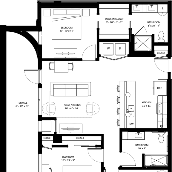 Thumbnail 2 of 3 2 bedroom 2 bathroom CC-2 Type A Floor Plan at The Mera, St Louis Park