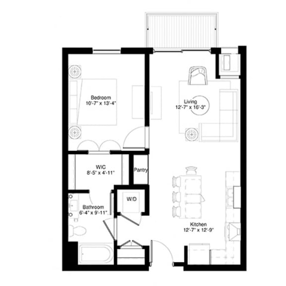 Thumbnail 1 of 3 1 Bedroom Hickory Floor Planat Central Park West, St. Louis Park, Minnesota