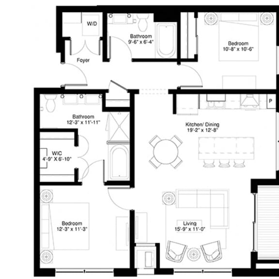 Thumbnail 2 of 2 2 Bedroom Willow Floor Plan at Central Park West, St. Louis Park