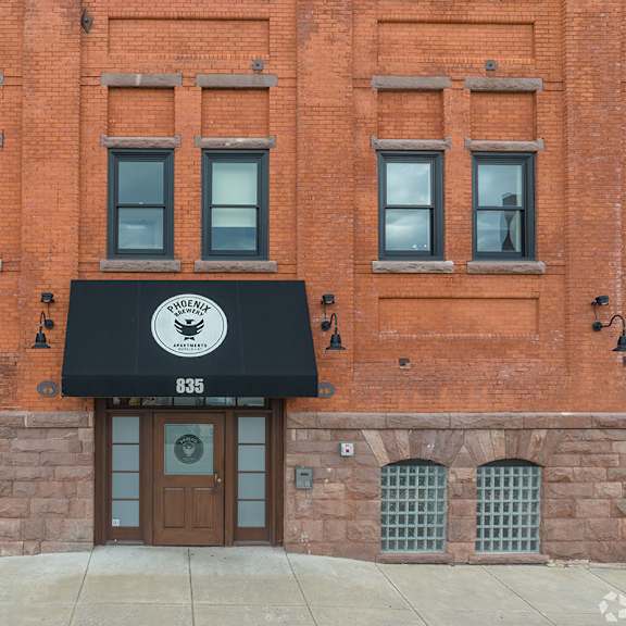 entrance at the phoenix brewery apartments at 847 washington in buffalo ny