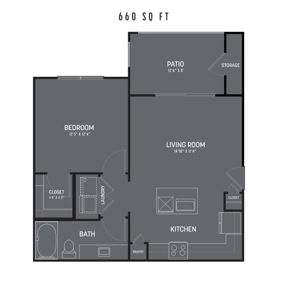 Thumbnail 1 of 13 One bedroom floor plan with patio and storage at High Point Preserve Apartments, Austin, TX