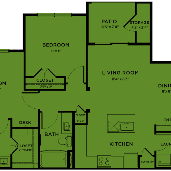 Thumbnail 1 of 15 B1 80% MFI affordable 2 bedroom apartment floorplan at Bridge at Paloma