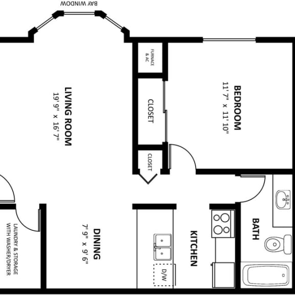 Thumbnail 2 of 20 One bedroom mulberry 2D floor plan at Tanglewood Apartments, Oak Creek, WI