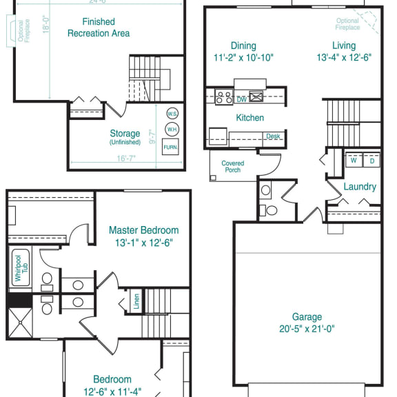 Thumbnail 2 of 14 Two bedroom two story floor plan at Autumn Lakes Apartments and Townhomes in Mishawaka, IN