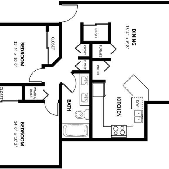 Thumbnail 2 of 10 Two bedroom birchwood deluxe 2D floor plan at Tanglewood Apartments, Oak Creek, WI