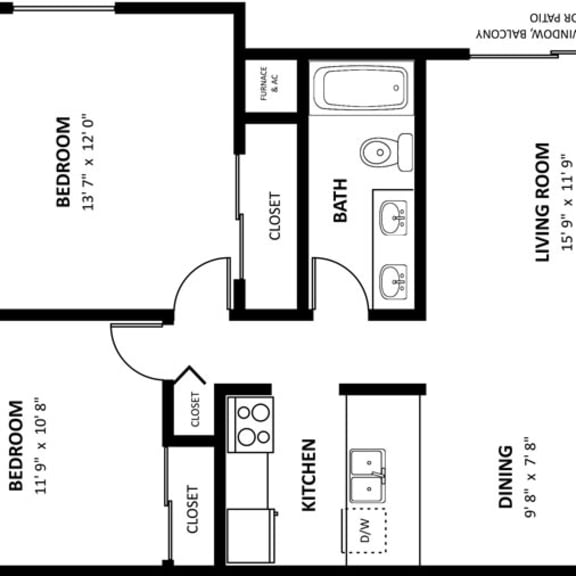 Thumbnail 2 of 11 Two bedroom mulberry 2D floor plan at Tanglewood Apartments, Oak Creek, WI