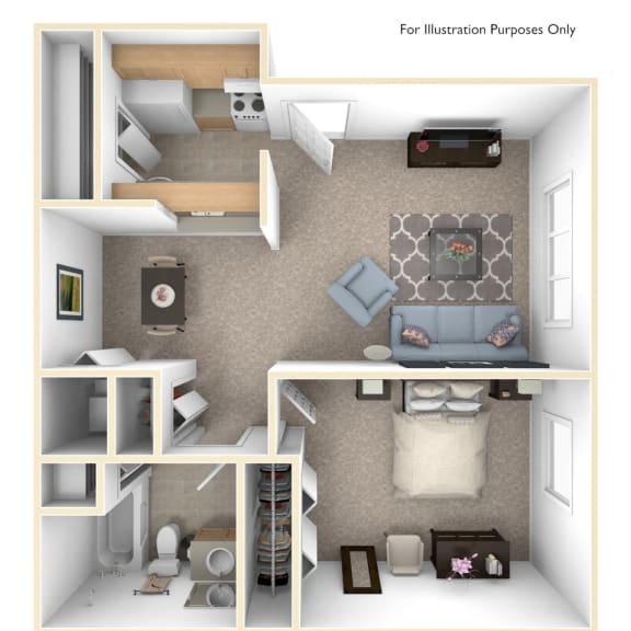 Thumbnail 1 of 9 1 Bed 1 Bath Alpine One Bedroom Floor Plan at Old Monterey Apartments, Springfield, MO, 65807