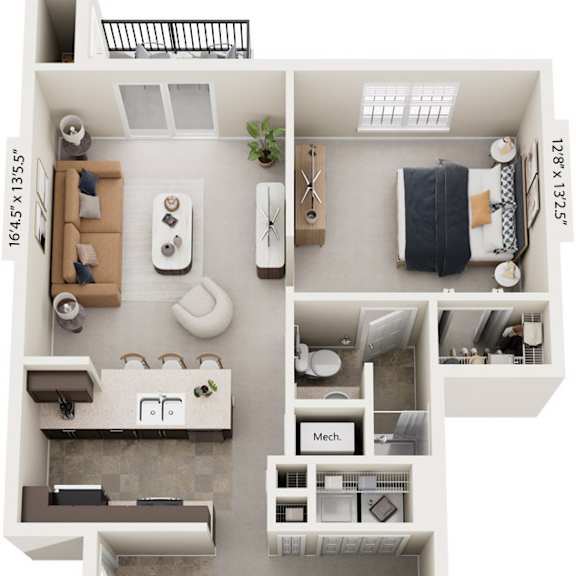 Thumbnail 1 of 10 Two Bedroom Two Bath 3D Floor Plan at Andover Pointe Apartment Homes, La Vista
