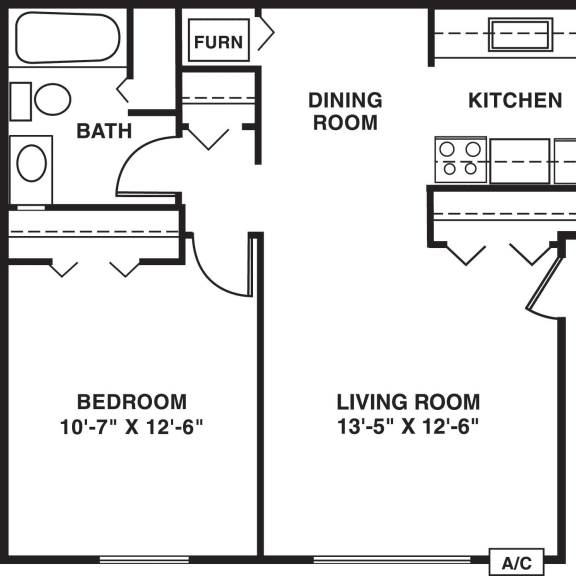 Thumbnail 2 of 11 One Bedroom Deluxe floor plan at Apple Ridge Apartments in Walker, MI