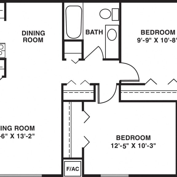 Thumbnail 2 of 8 Two bedroom deluxe floor plan at Apple Ridge Apartments in Walker, MI