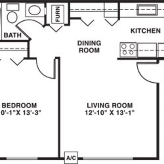 Thumbnail 2 of 14 One bedroom standard floor plan at Apple Ridge Apartments in Walker, MI