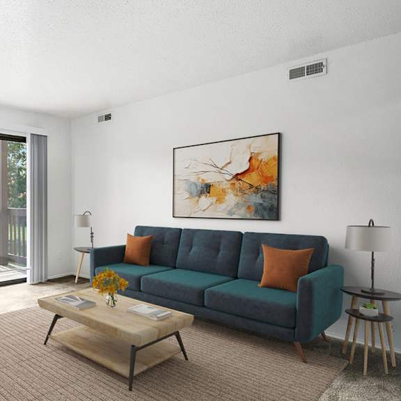 Thumbnail 3 of 11 A living room with a slider to a private balcony at Apple Ridge Apartments, Walker, MI
