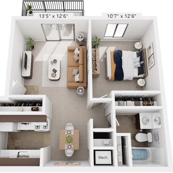 Thumbnail 1 of 11 One Bedroom Deluxe 3D Floor Plan at Apple Ridge Apartments, Walker