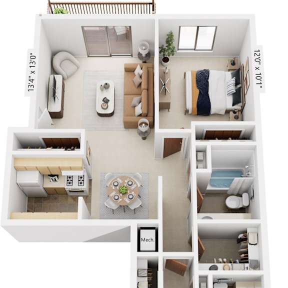 Thumbnail 1 of 5 Two Bedroom, One & One-Half Bathroom Walk-Thru 3D Floor Plan at Apple Ridge Apartments in Walker, MI
