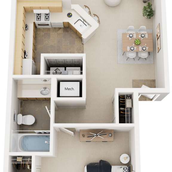 Thumbnail 1 of 12 One Bedroom One Bath 2D Floor Plan at Arbor Lakes Apartments, Elkhart, IN