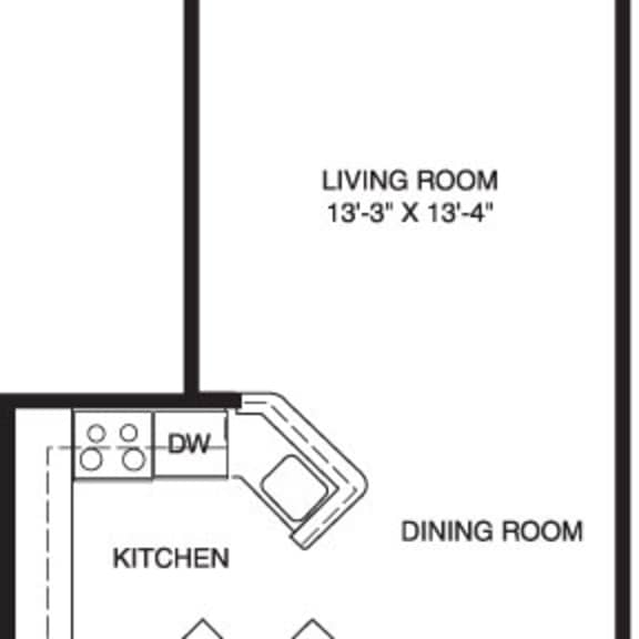 Thumbnail 2 of 13 One bedroom floor plan at Arbor Lakes Apartments in Elkhart, IN