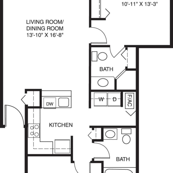 Thumbnail 2 of 13 Two bedroom floor plan at Arbor Lakes Apartments in Elkhart, IN