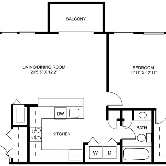 Thumbnail 2 of 11 Aspen one bedroom 2D floor plan at Meadowbrooke Apartment Homes in Grand Rapids, MI 49512
