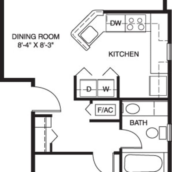 Thumbnail 2 of 9 One bedroom end floor plan at Autumn Lakes Apartments and Townhomes in Mishawaka, IN