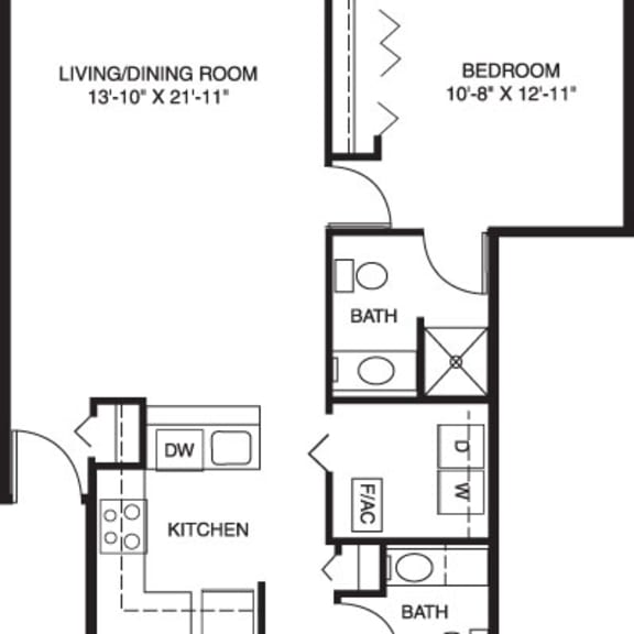 Thumbnail 2 of 13 Two bedroom traditional floor plan at Autumn Lakes Apartments and Townhomes in Mishawaka, IN