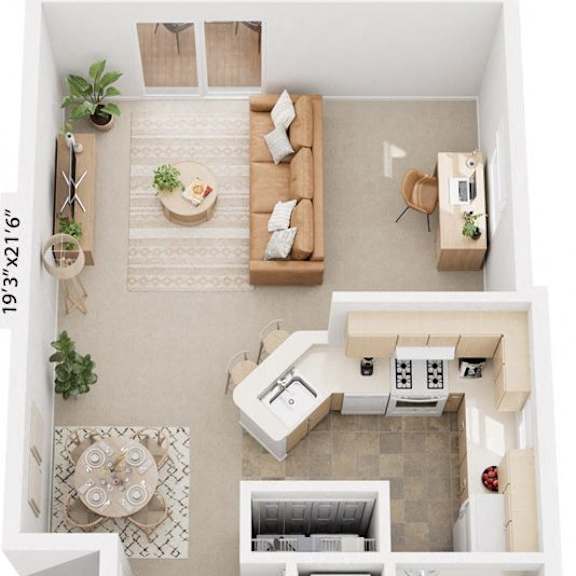 Thumbnail 1 of 9 One Bedroom End Floor Plan at Autumn Lakes Apartments and Townhomes, Mishawaka, IN