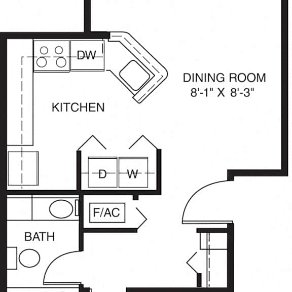 Thumbnail 2 of 7 One bedroom traditional floor plan at Autumn Lakes Apartments and Townhomes in Mishawaka, IN