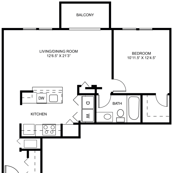 Thumbnail 2 of 9 Bellflower one bedroom 2D floor plan at Meadowbrooke Apartment Homes in Grand Rapids, MI 49512