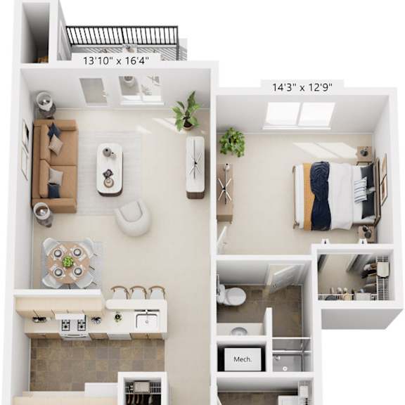 Thumbnail 1 of 12 Two bedroom two bathroom style II 3D floor plan at Black Sand Apartment Homes, Nebraska