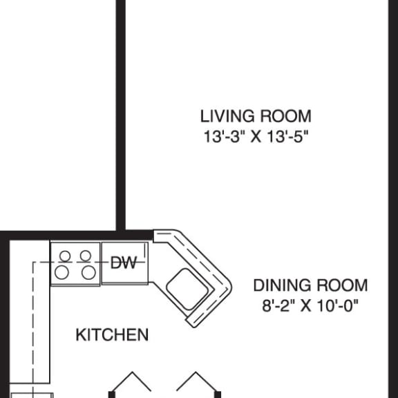 Thumbnail 2 of 14 One bedroom floor plan at Brentwood Park Apartments in LaVista, NE