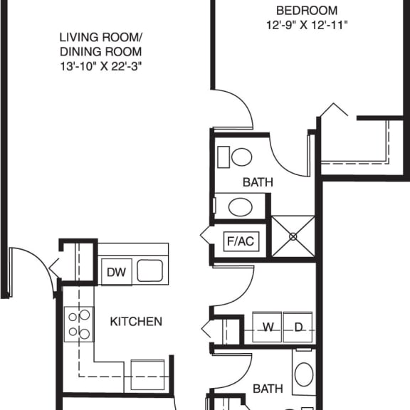 Thumbnail 2 of 16 Two bedroom two bathroom 2D floor plan at Brentwood Park Apartments in LaVista, NE