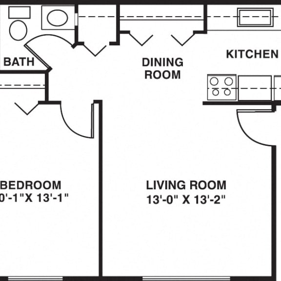 Thumbnail 2 of 7 One bedroom floor plan at Brookside Apartments in Springfield, MI