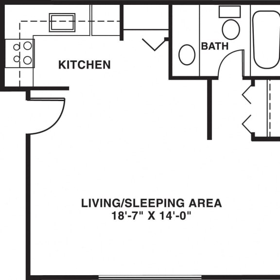 Thumbnail 2 of 7 Studio floor plan at Brookside Apartments in Springfield, MI