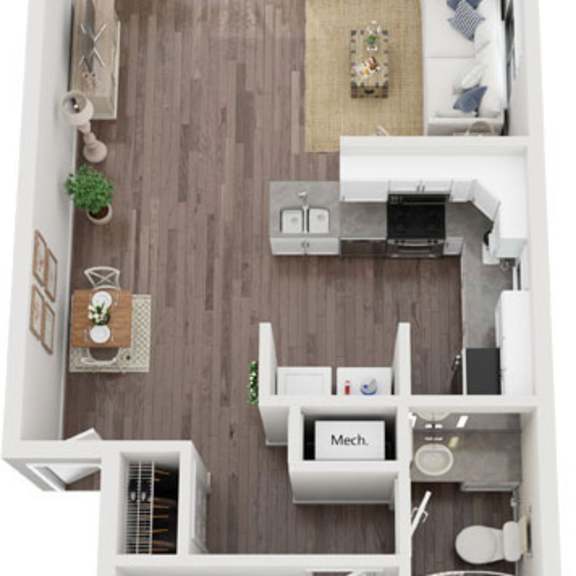 Thumbnail 1 of 12 One Bedroom End 3D Floor Plan at Byron Lakes Apartments, Byron Center, MI, 49315