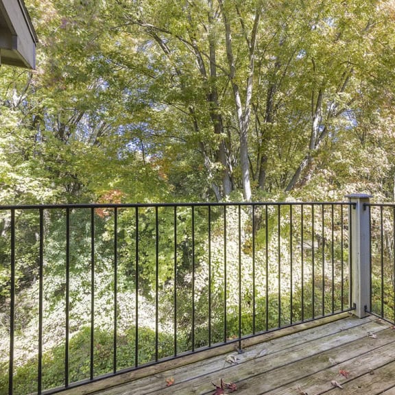 Thumbnail 9 of 24 a balcony with a wooded view at Byron Lakes Apartments in Byron Center, MI