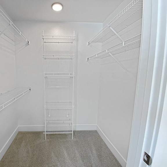 Thumbnail 20 of 24 Empty walk in closet with shelves and a light at Byron Lakes Apartments, Michigan, 49315