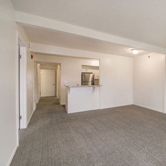 Thumbnail 5 of 16 Two bedroom living room with plush carpeting at Canal 2 Apartments in Lansing, MI
