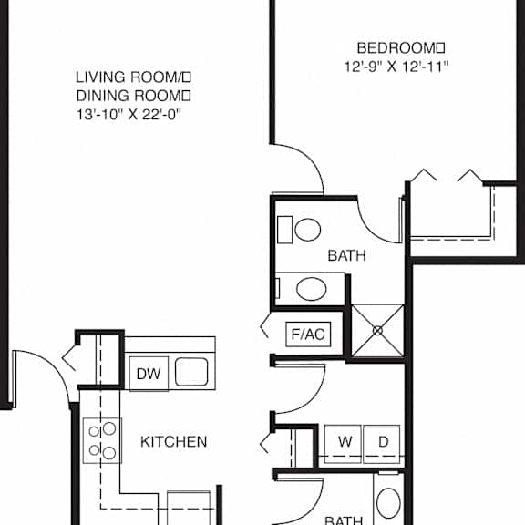 Thumbnail 2 of 16 Two bedroom floor plan at Canal 2 Apartments in Lansing, MI
