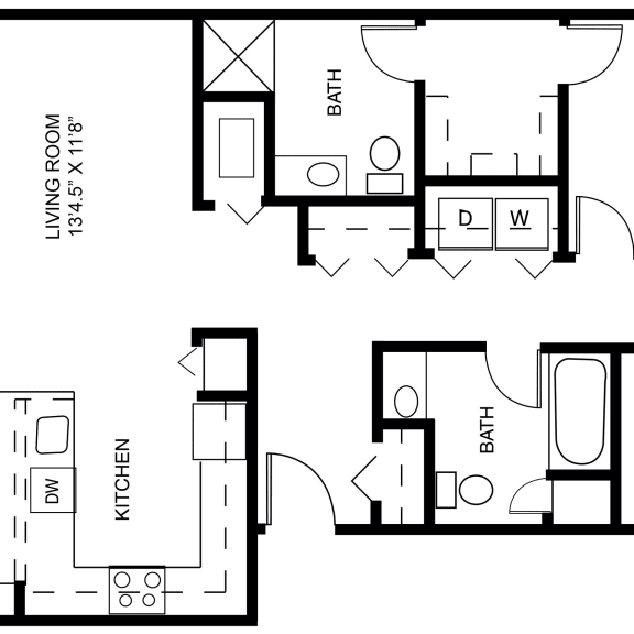 Thumbnail 2 of 11 Cascade two bedroom 2D floor plan at Meadowbrooke Apartment Homes in Grand Rapids, MI 49512