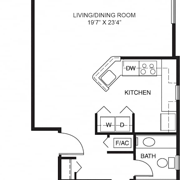 Thumbnail 2 of 5 One bedroom end floor plan at Colonial Pointe at Fairview Apartments, Nebraska
