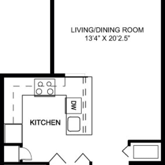 Thumbnail 2 of 15 One bedroom 2D floor plan at Copper Creek Apartment Homes, Maize, KS, 67101