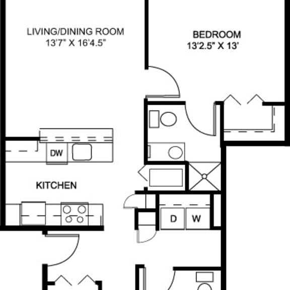 Thumbnail 2 of 14 Two bedroom floor plan at Copper Creek Apartment Homes, Maize, KS, 67101