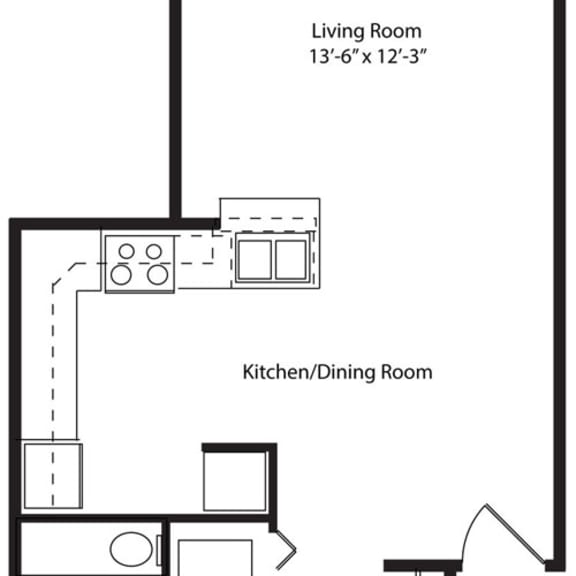 Thumbnail 2 of 8 One bedroom renovated 2D floor plan at The Crossings Apartments in Grand Rapids, MI