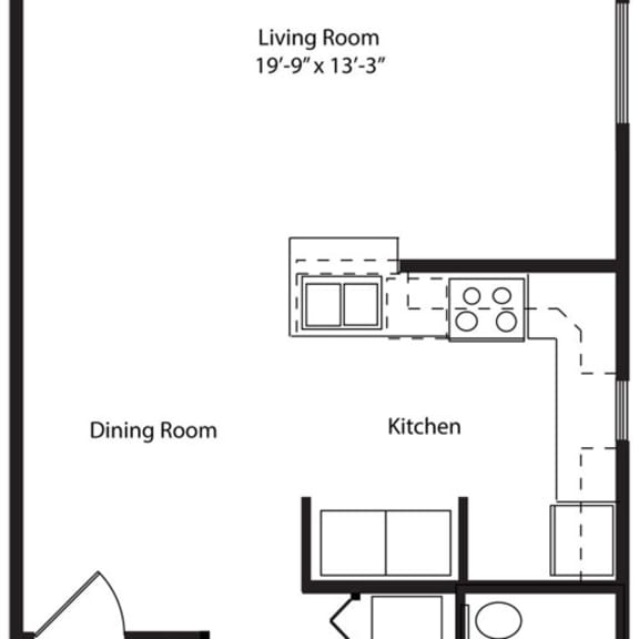 Thumbnail 2 of 13 One bedroom end renovated 2D floor plan at The Crossings Apartments in Grand Rapids, MI