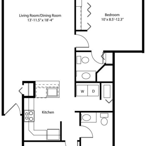 Thumbnail 2 of 15 Two bedroom two bath renovated 2D floor plan at The Crossings Apartments in Grand Rapids, MI