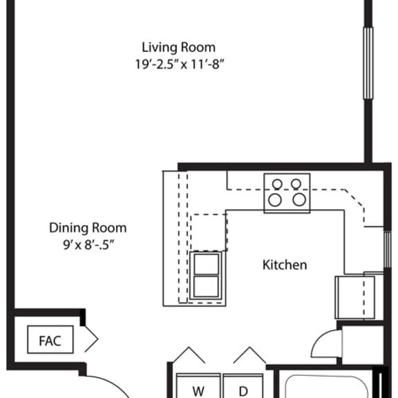 Thumbnail 2 of 12 One bedroom end 2D floor plan at Dodson Pointe Apartment Homes in Rogers, Arkansas