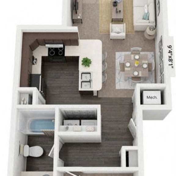 Thumbnail 1 of 14 One Bedroom 3D Floor Plan at Dodson Pointe Apartment Homes in Rogers, Arkansas