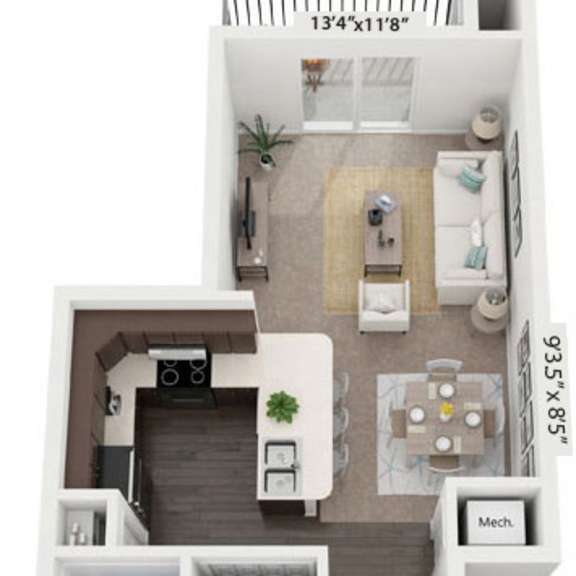 Thumbnail 1 of 11 One Bedroom 3D Floor Plan at Dodson Pointe Apartment Homes in Rogers, Arkansas