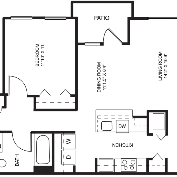 Thumbnail 2 of 9 Dogwood one bedroom 2D floor plan at Meadowbrooke Apartment Homes in Grand Rapids, MI 49512