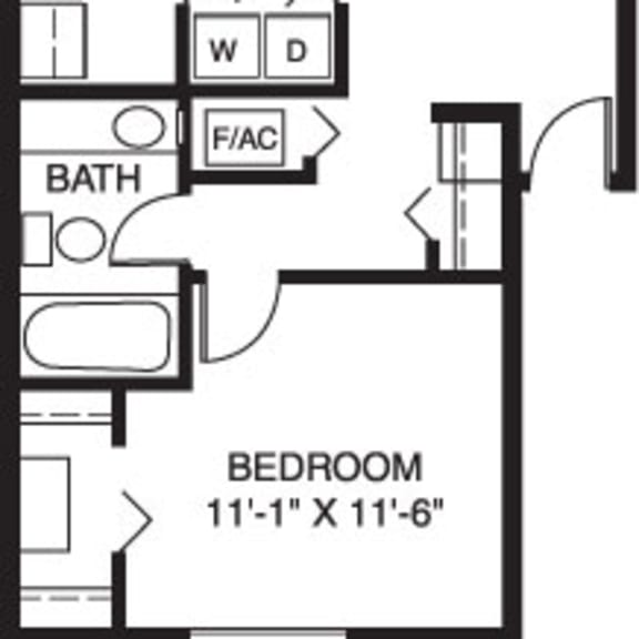 Thumbnail 2 of 9 One bedroom 2D floor plan at Dupont Lakes Apartments in Fort Wayne, IN