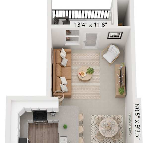 Thumbnail 1 of 14 One bedroom 3D floor plan at Eagle Ridge Apartment Homes, Traverse City, MI 49685